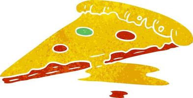 retro cartoon doodle of a slice of pizza vector