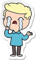 sticker of a cartoon man crying vector