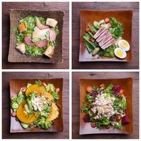 Incluye juego de ensalada de alimentos saludables. ensalada césar, ensalada de atún, nicoise con ensalada de atún y verduras. foto