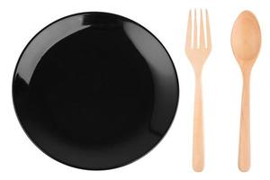 Empty black caramic celadon dish and spoon fork photo