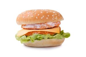 chicken and cheese hamburger on white background photo