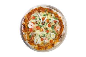 seafood pizza isolate on white, Top view photo