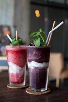 Fresh juicy blueberry and raspberry smoothies photo