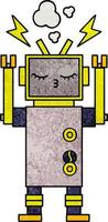 retro grunge texture cartoon malfunctioning robot vector