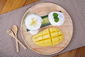 dessert sweet sticky rice with mango coconut milk photo