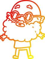 warm gradient line drawing cartoon curious man with beard and sunglasses vector
