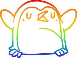 dibujo de línea de gradiente de arco iris pingüino de dibujos animados vector