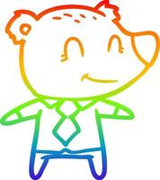 rainbow gradient line drawing cartoon bear in shirt and tie vector