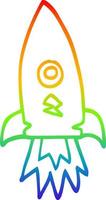 rainbow gradient line drawing cartoon space rocket vector