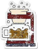 distressed sticker of a cartoon filter coffee machine vector