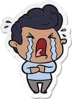 sticker of a cartoon crying man vector