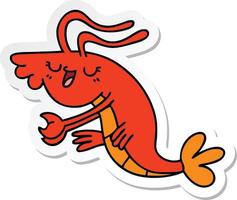 sticker of a quirky hand drawn cartoon happy shrimp vector