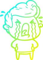 cold gradient line drawing cartoon crying man vector