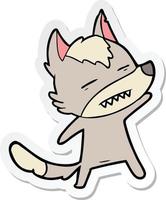 sticker of a cartoon wolf showing teeth vector