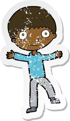 retro distressed sticker of a cartoon happy boy