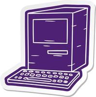 cartoon sticker of a computer and keyboard vector