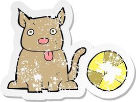 retro distressed sticker of a cartoon dog and ball vector