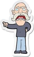 sticker of a cartoon angry old man vector