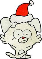 nervous dog textured cartoon of a wearing santa hat vector