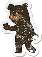 retro distressed sticker of a cute cartoon black bear vector