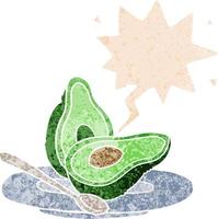 cartoon avocado and speech bubble in retro textured style vector