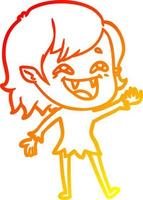 warm gradient line drawing cartoon laughing vampire girl vector