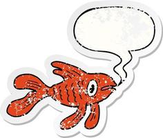 cartoon fish and speech bubble distressed sticker vector