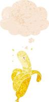cartoon banana and thought bubble in retro textured style vector