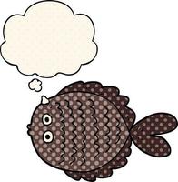 cartoon flat fish and thought bubble in comic book style vector