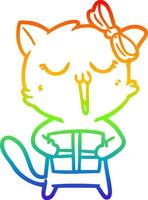 gato de dibujos animados de dibujo de línea de gradiente de arco iris vector