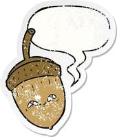 cartoon acorn and speech bubble distressed sticker vector