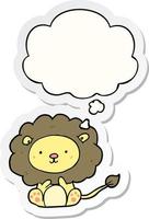 cartoon lion and thought bubble as a printed sticker vector