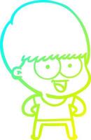 cold gradient line drawing happy cartoon boy vector