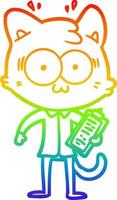 rainbow gradient line drawing cartoon surprised office worker cat vector