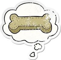 cartoon dog biscuit and thought bubble as a distressed worn sticker vector
