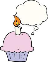cartoon birthday cupcake and thought bubble vector