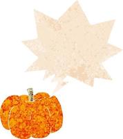 cartoon pumpkin and speech bubble in retro textured style vector