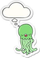 cartoon jellyfish and thought bubble as a printed sticker vector