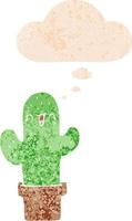 cartoon cactus and thought bubble in retro textured style vector