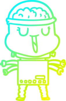 cold gradient line drawing happy cartoon robot vector