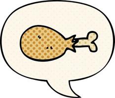 cartoon cooked chicken leg and speech bubble in comic book style vector