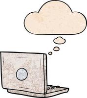 cartoon laptop computer and thought bubble in grunge texture pattern style vector