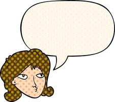 cartoon woman and speech bubble in comic book style vector