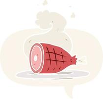 cartoon cooked meat and speech bubble in retro style