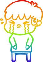 rainbow gradient line drawing cartoon boy crying vector