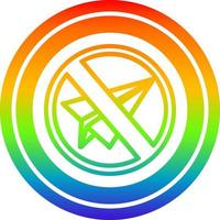 avión de papel prohibición circular en el espectro del arco iris vector