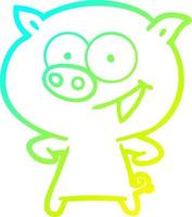 dibujo de línea de gradiente frío dibujos animados de cerdo alegre vector