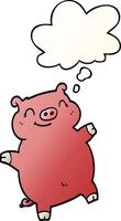 cartoon pig and thought bubble in smooth gradient style vector