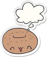 cute cartoon donut and thought bubble as a printed sticker vector