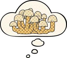 cartoon mushroom and thought bubble in comic book style vector